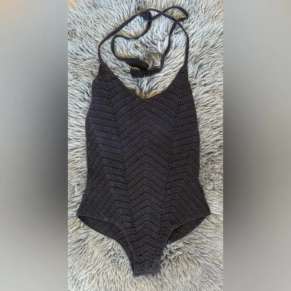 LoveShackFancy Black Knit One Piece Bathing Suit S